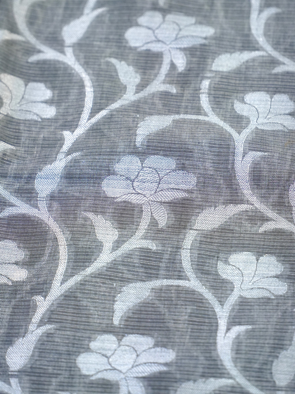 Charcoal Grey & Baby Pink Woven Jaal Banarasi Soft Silk Saree