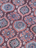 Crimson Ajrakh Printed Banarasi Soft Silk Saree with Antique Zari Border