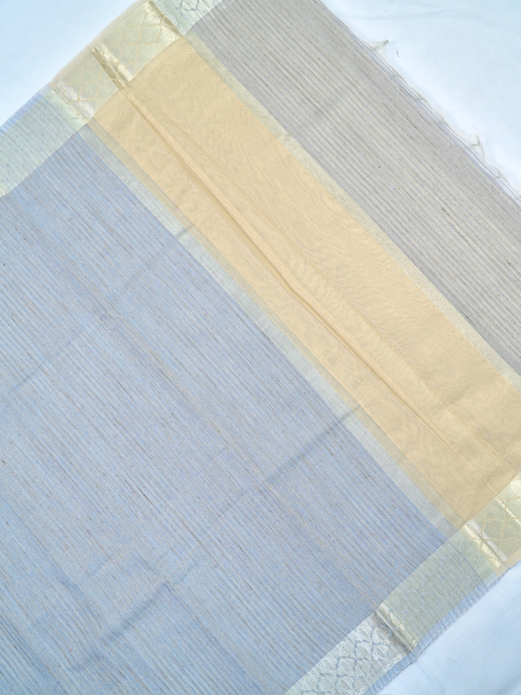 Ash Grey & Beige Banarasi Soft Cotton Silk Saree with Woven Borders