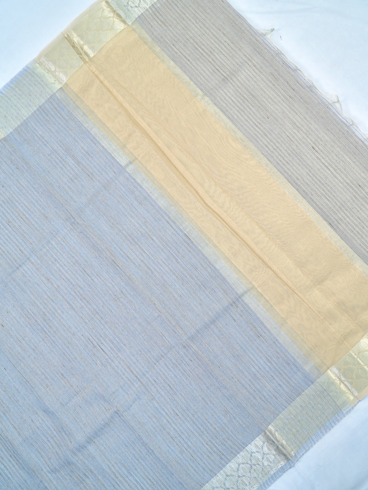 Ash Grey & Beige Banarasi Soft Cotton Silk Saree with Woven Borders