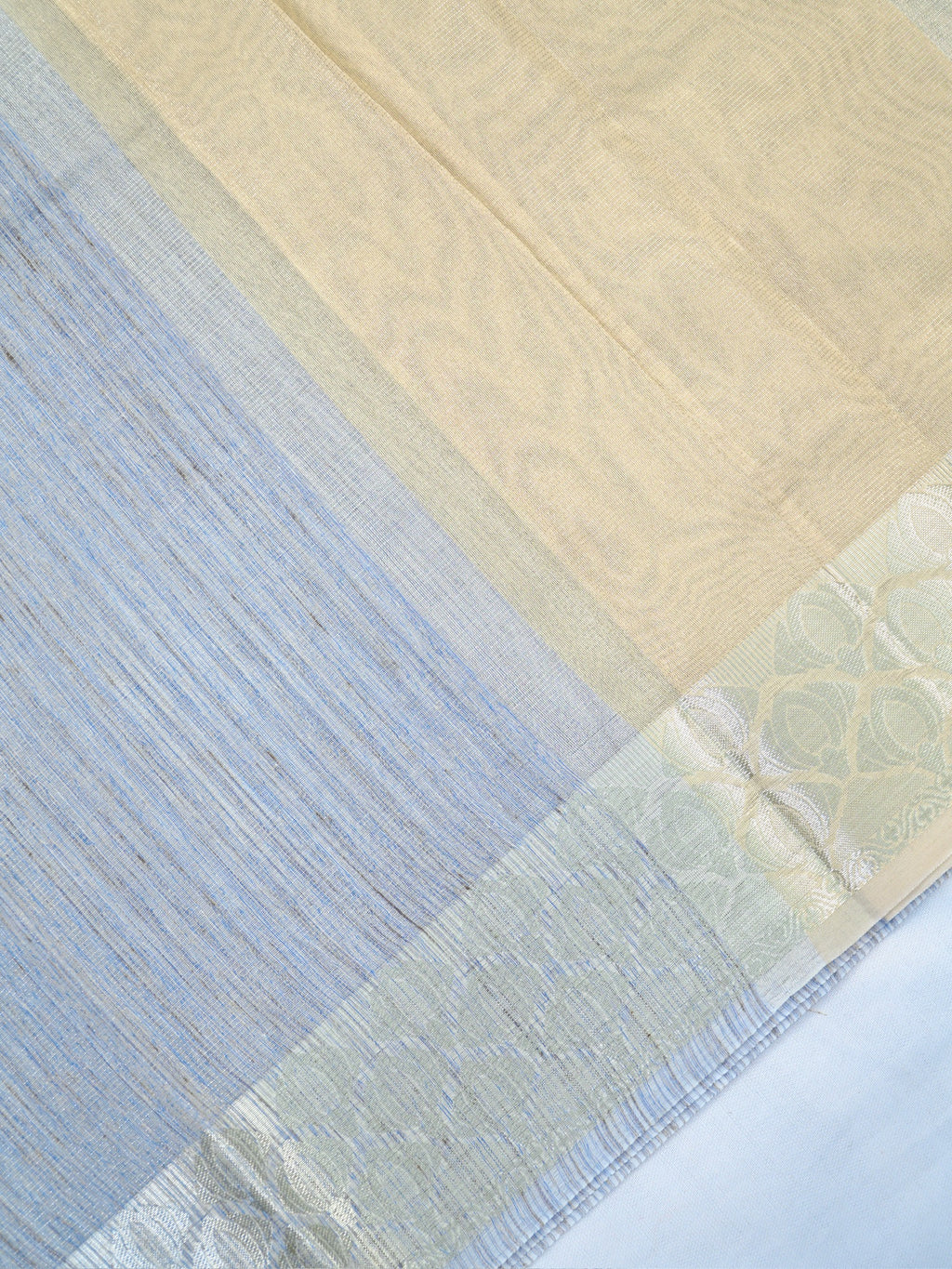 Ash Grey & Beige Banarasi Soft Cotton Silk Saree with Woven Borders