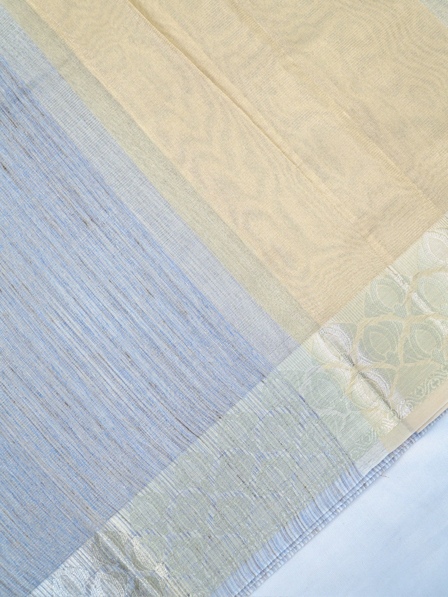 Ash Grey & Beige Banarasi Soft Cotton Silk Saree with Woven Borders