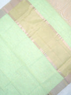 Pastel Sea Green & Beige Banarasi Soft Cotton Silk Saree with Zari Borders