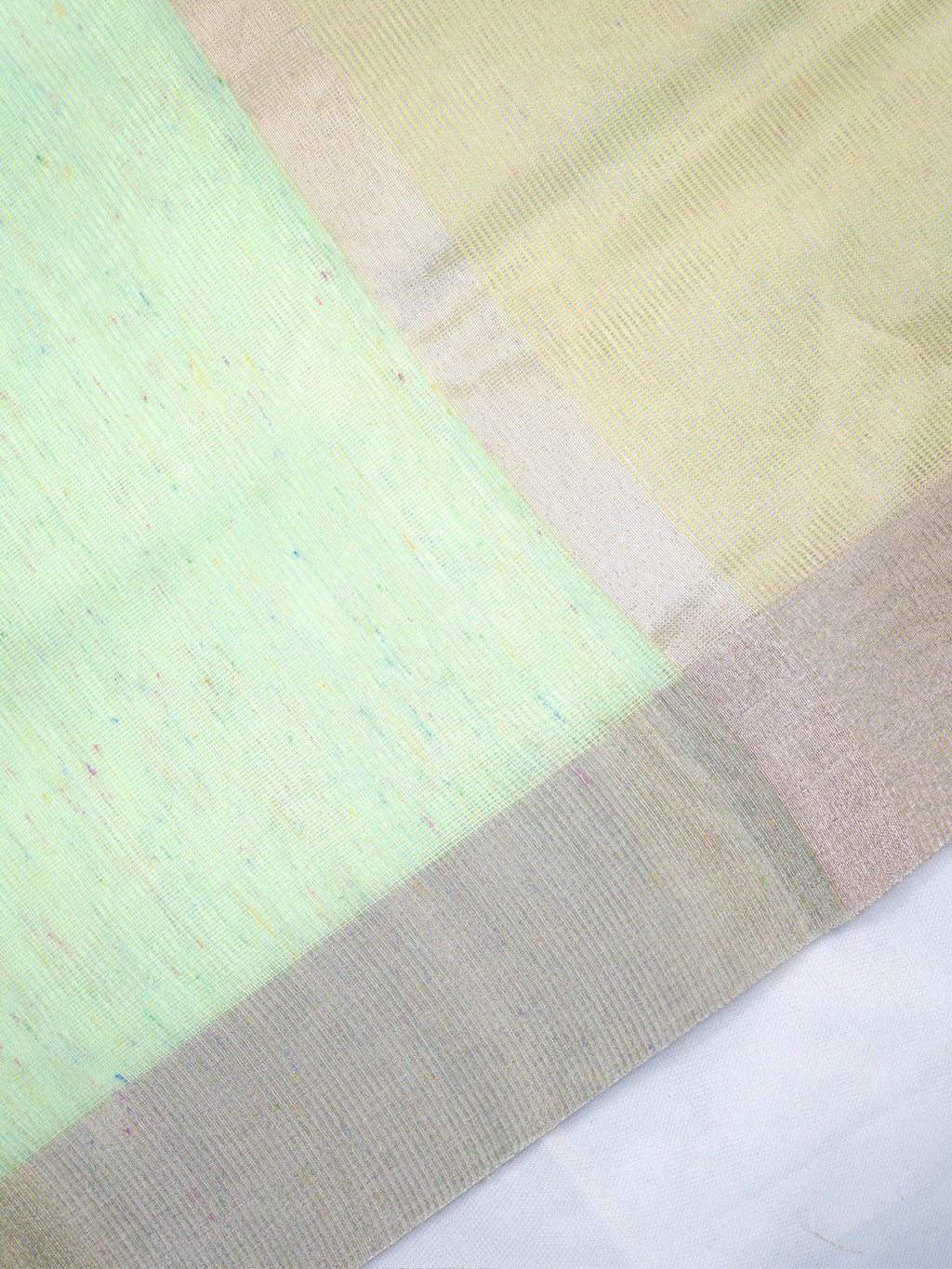 Pastel Sea Green & Beige Banarasi Soft Cotton Silk Saree with Zari Borders