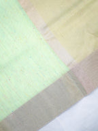 Pastel Sea Green & Beige Banarasi Soft Cotton Silk Saree with Zari Borders