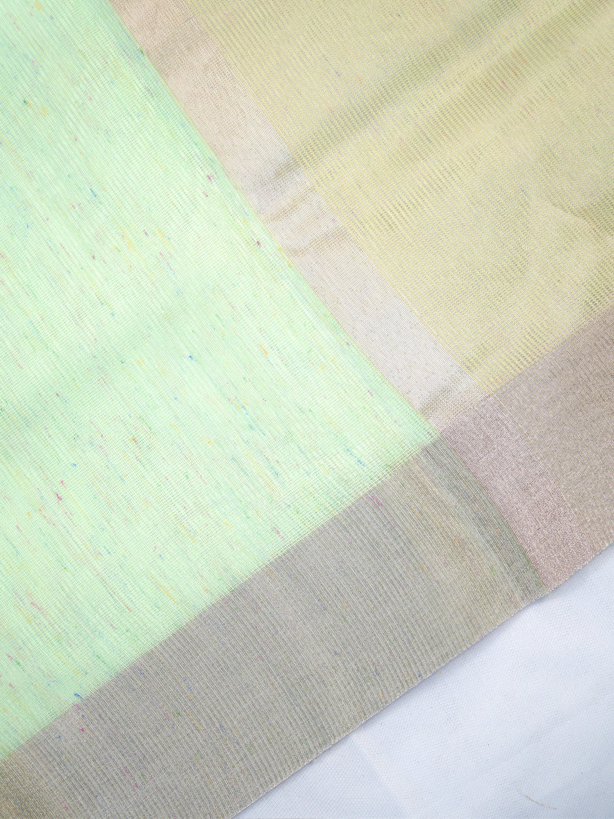 Pastel Sea Green & Beige Banarasi Soft Cotton Silk Saree with Zari Borders