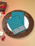 Teal Blue Banarasi Semi Katan Soft Silk Saree