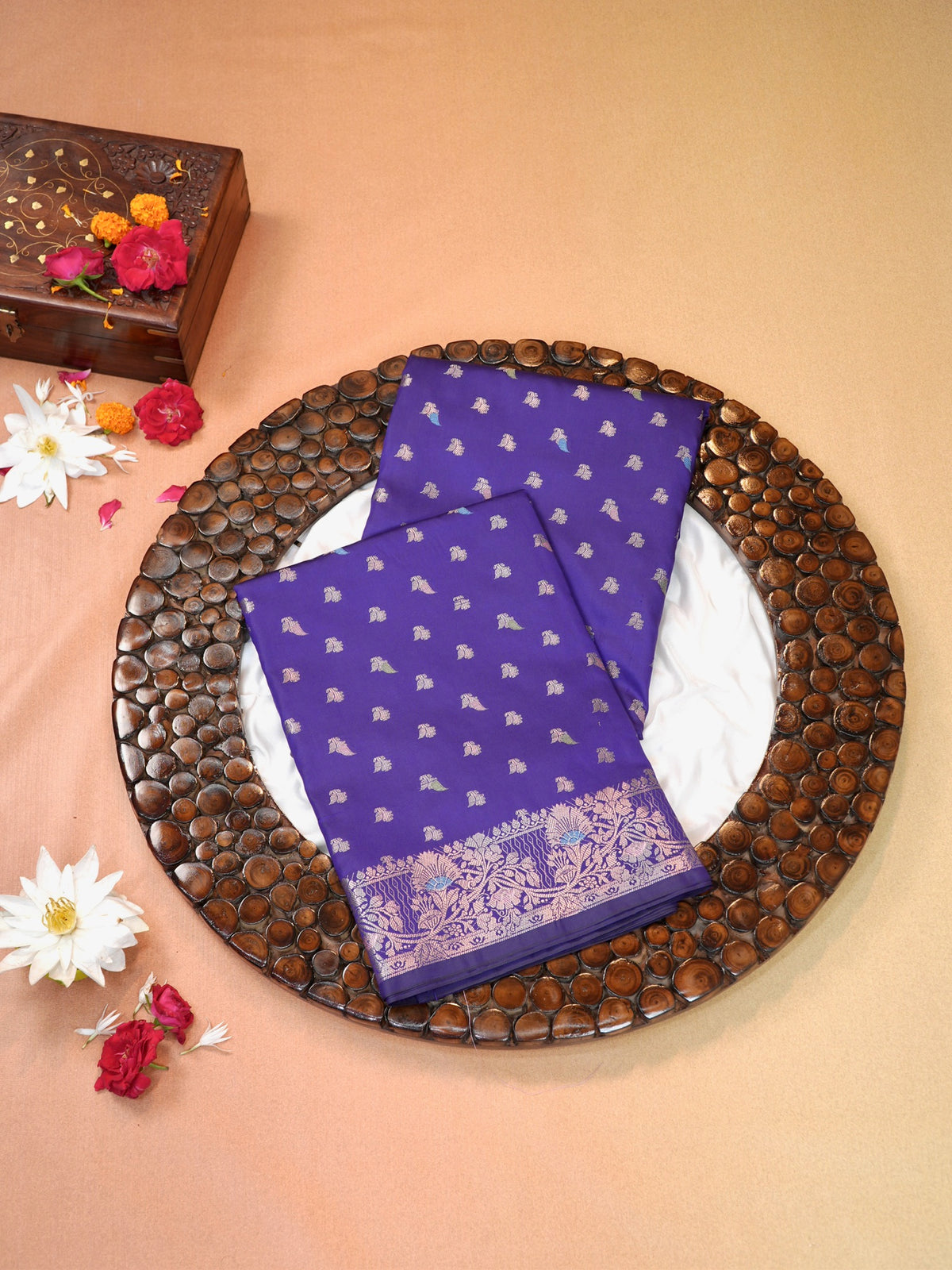 Royal Blue Banarasi Semi Katan Soft Silk Saree with Meenakari Zari Work