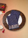 Navy Blue Banarasi Semi Katan Soft Silk Saree with Meenakari Zari Work