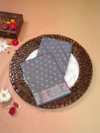 Grey Banarasi Semi Katan Soft Silk Saree with Meenakari Zari Work