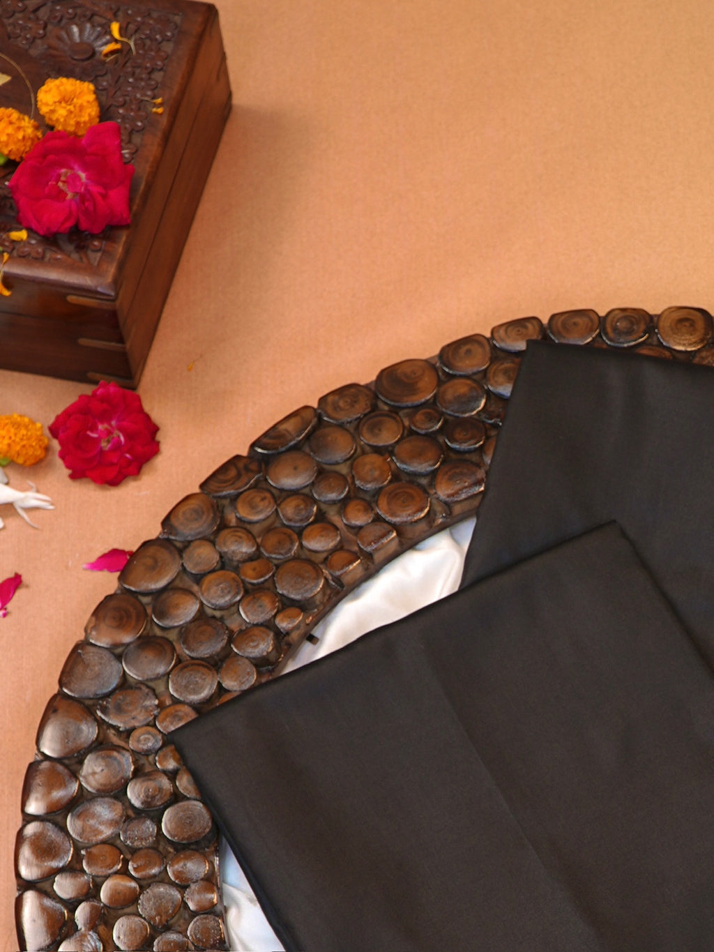 Charcoal Black Banarasi Semi Katan Silk Saree with Antique Silver Zari Work