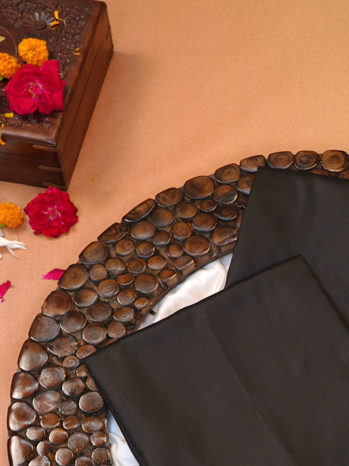 Charcoal Black Banarasi Semi Katan Silk Saree with Antique Silver Zari Work