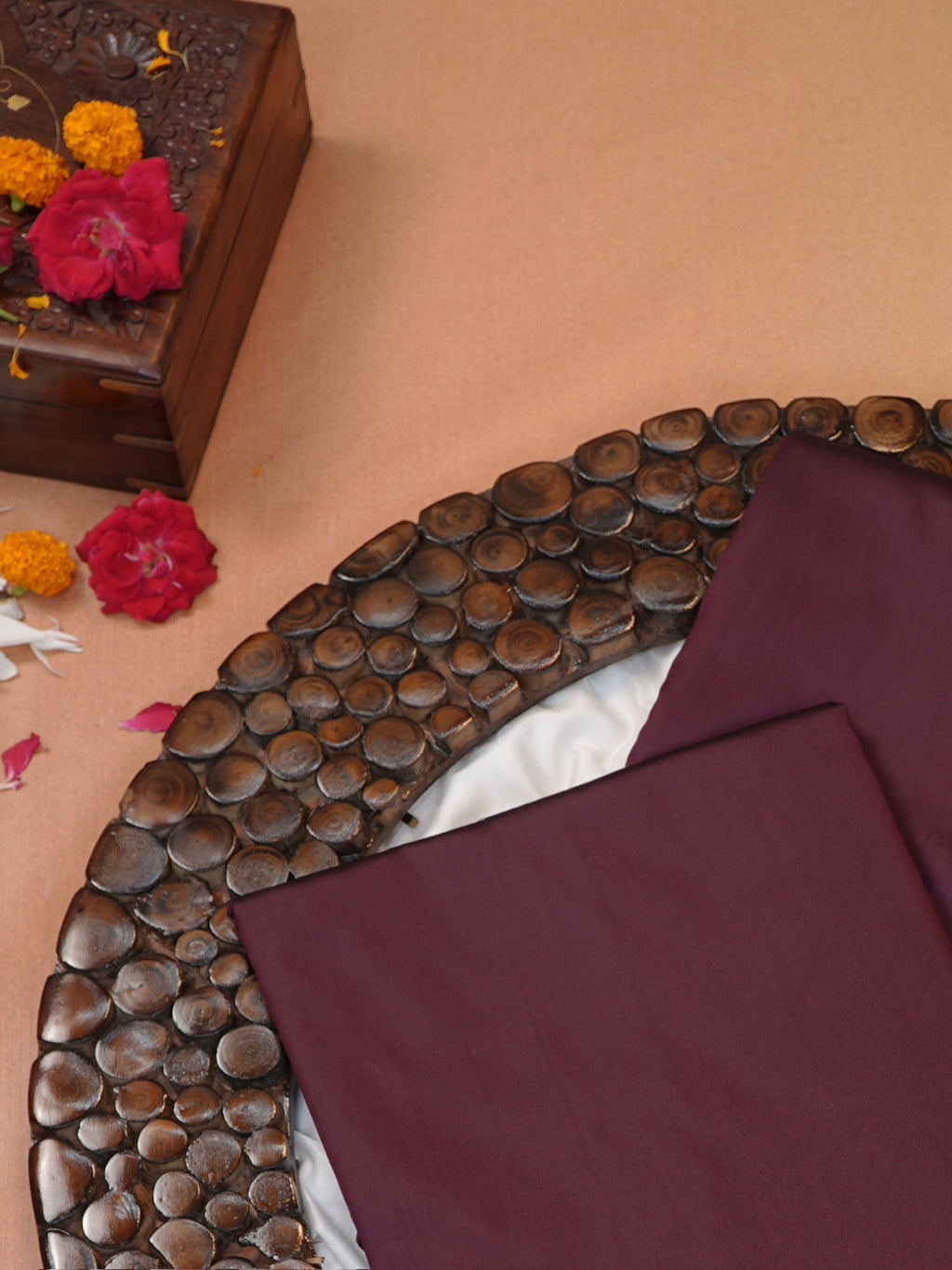 Deep Wine Banarasi Semi Katan Silk Saree with Antique Silver Zari Work