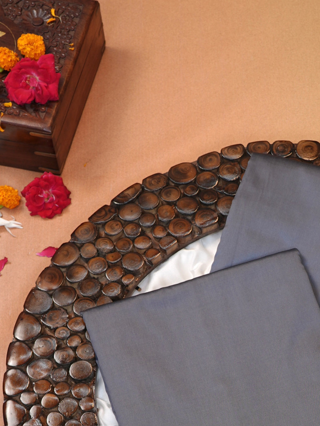 Grey Banarasi Semi Katan Silk Saree with Antique Silver Zari Work