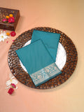 Teal Blue Banarasi Semi Katan Silk Saree with Antique Silver Zari Work