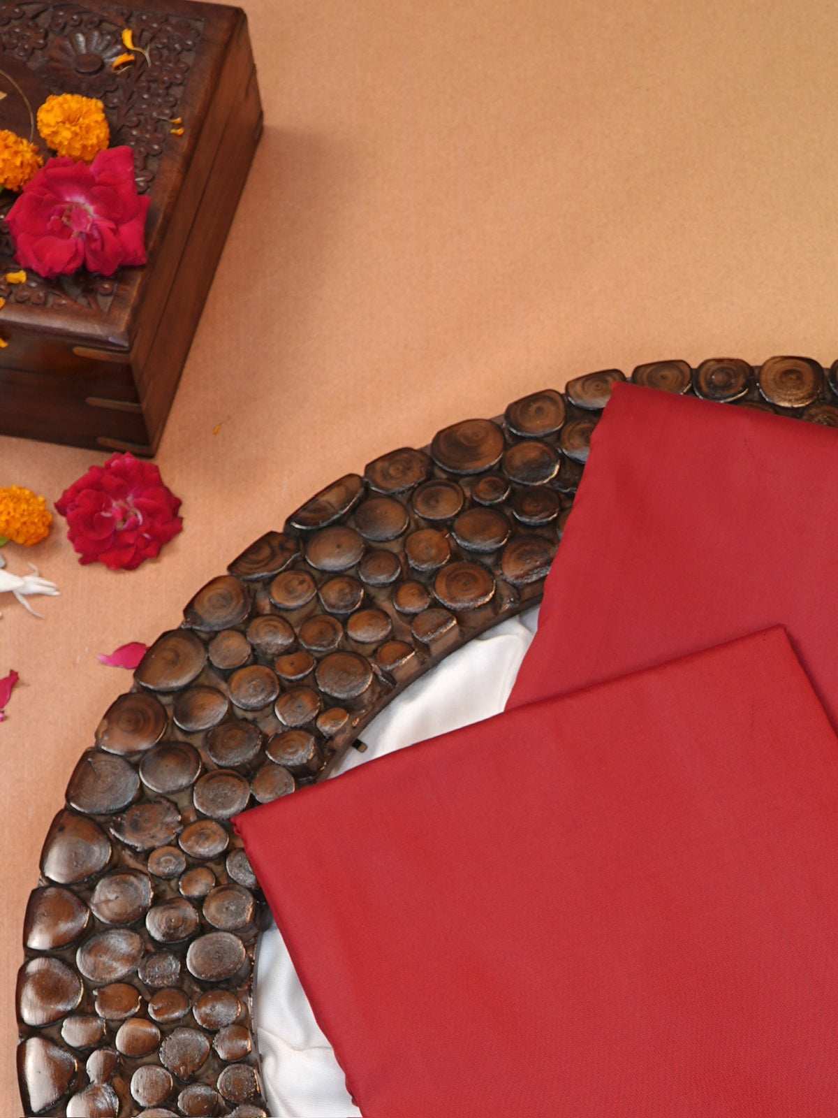 Vibrant Crimson Red Banarasi Semi Katan Silk Saree with Fine Silver Zari Work
