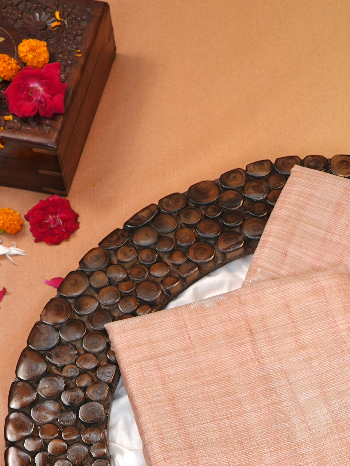Peach & Crimson Red Banarasi Soft Kota Silk Saree with Silver Zari Work