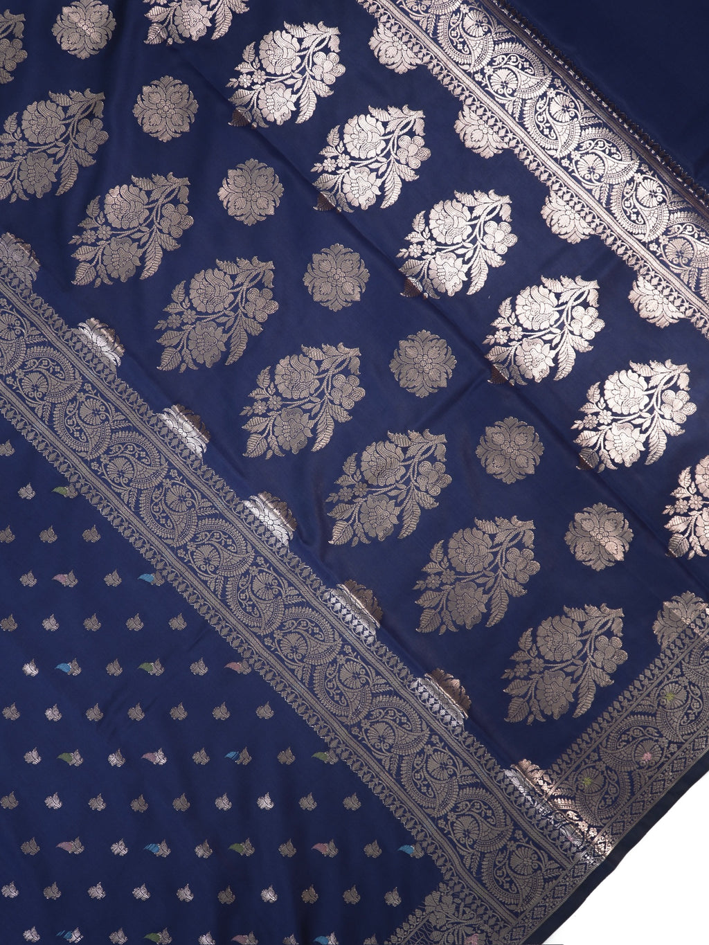 Navy Blue Banarasi Semi Katan Soft Silk Saree with Meenakari Zari Work