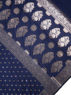 Navy Blue Banarasi Semi Katan Soft Silk Saree with Meenakari Zari Work