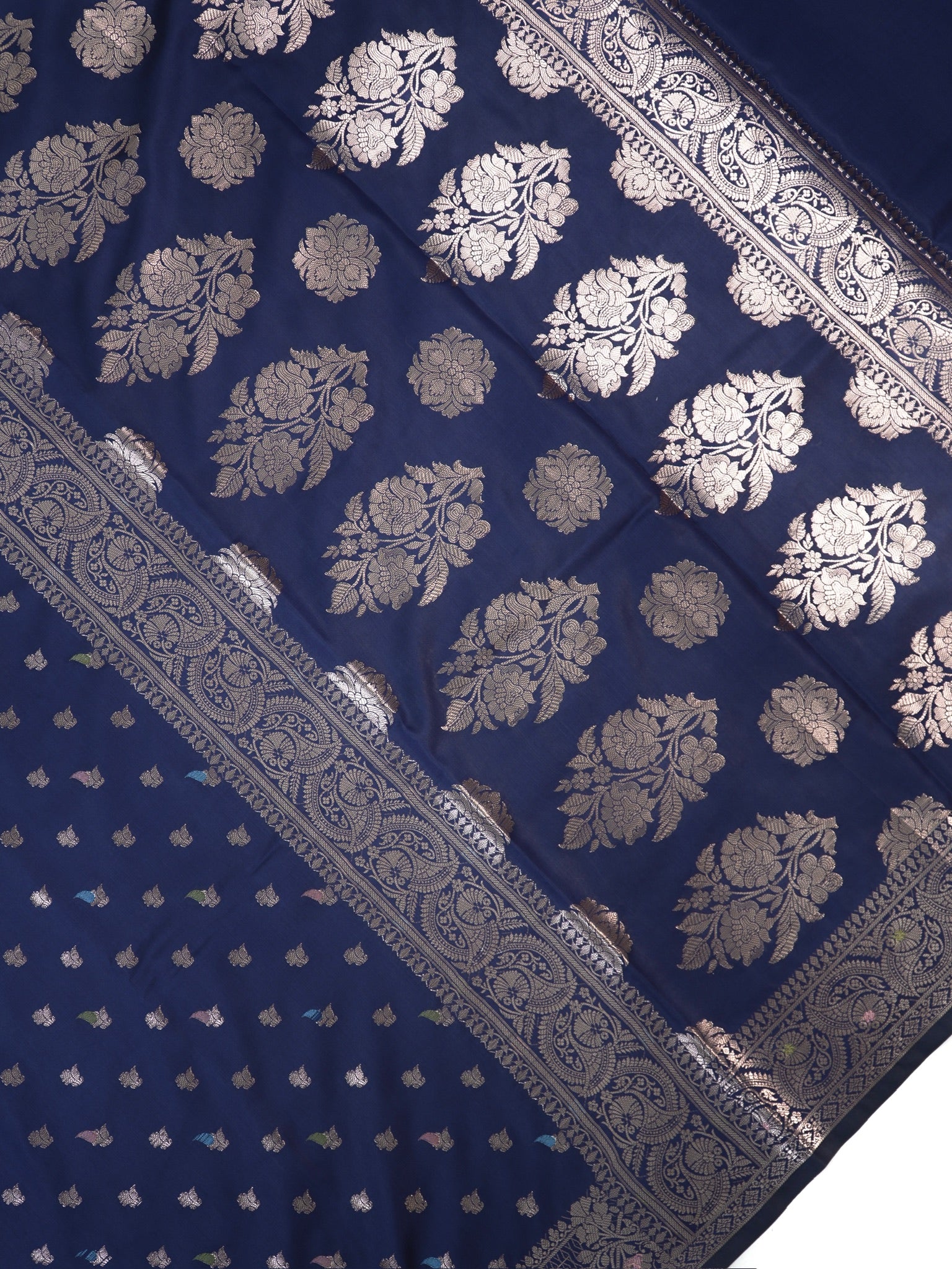 Navy Blue Banarasi Semi Katan Soft Silk Saree with Meenakari Zari Work