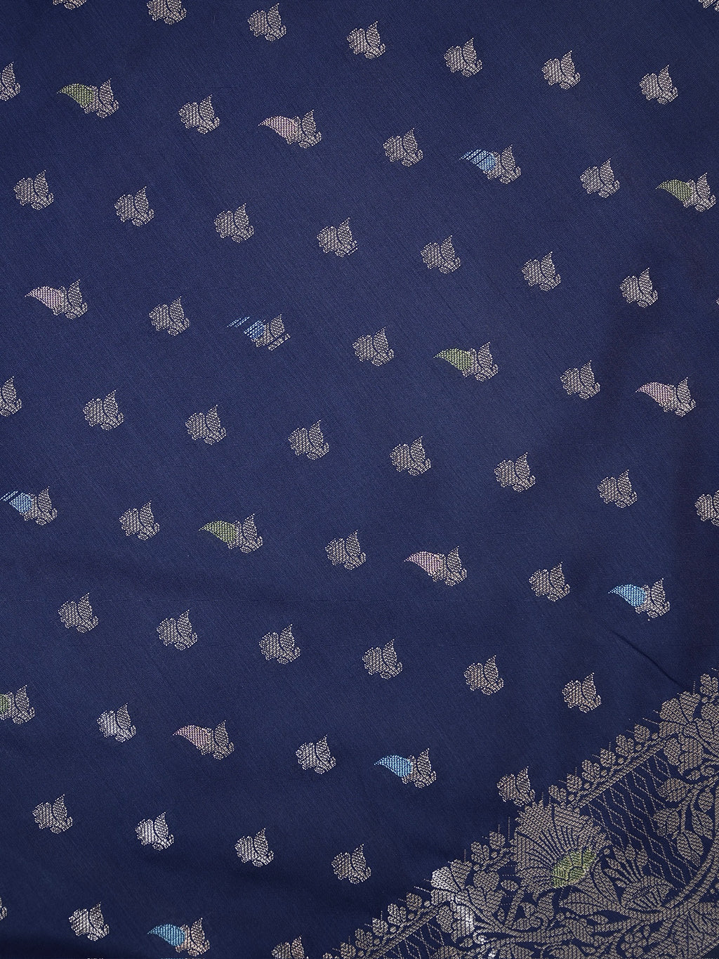 Navy Blue Banarasi Semi Katan Soft Silk Saree with Meenakari Zari Work