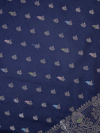 Navy Blue Banarasi Semi Katan Soft Silk Saree with Meenakari Zari Work