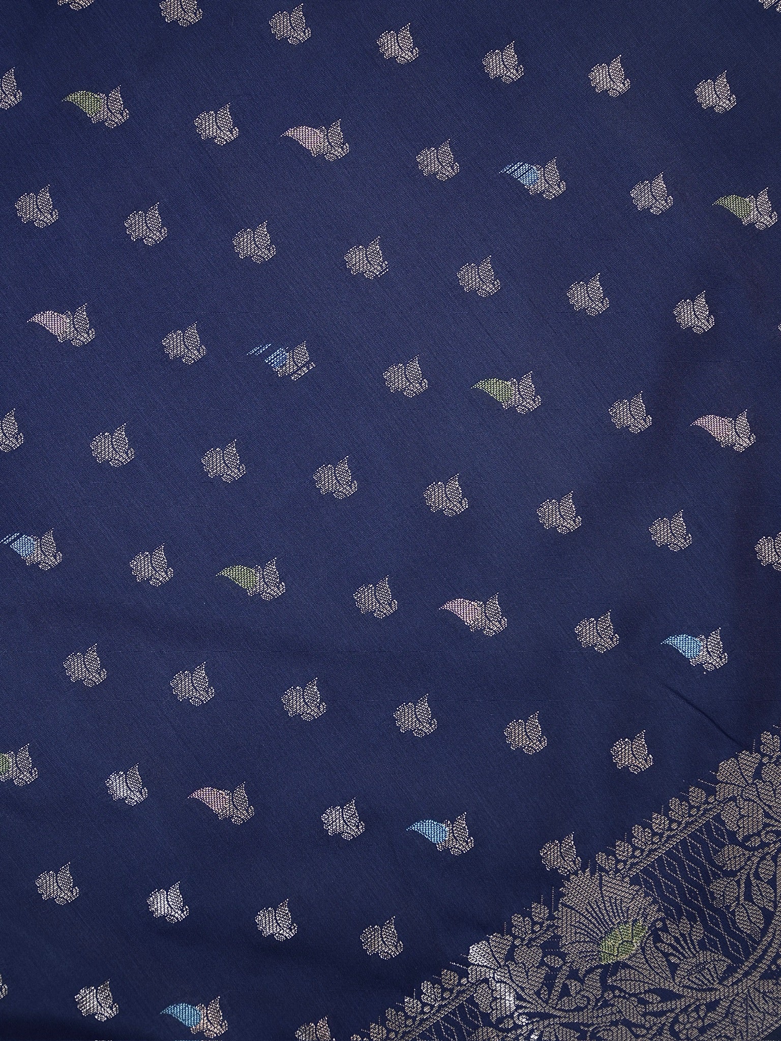 Navy Blue Banarasi Semi Katan Soft Silk Saree with Meenakari Zari Work
