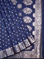 Navy Blue Banarasi Semi Katan Soft Silk Saree with Meenakari Zari Work