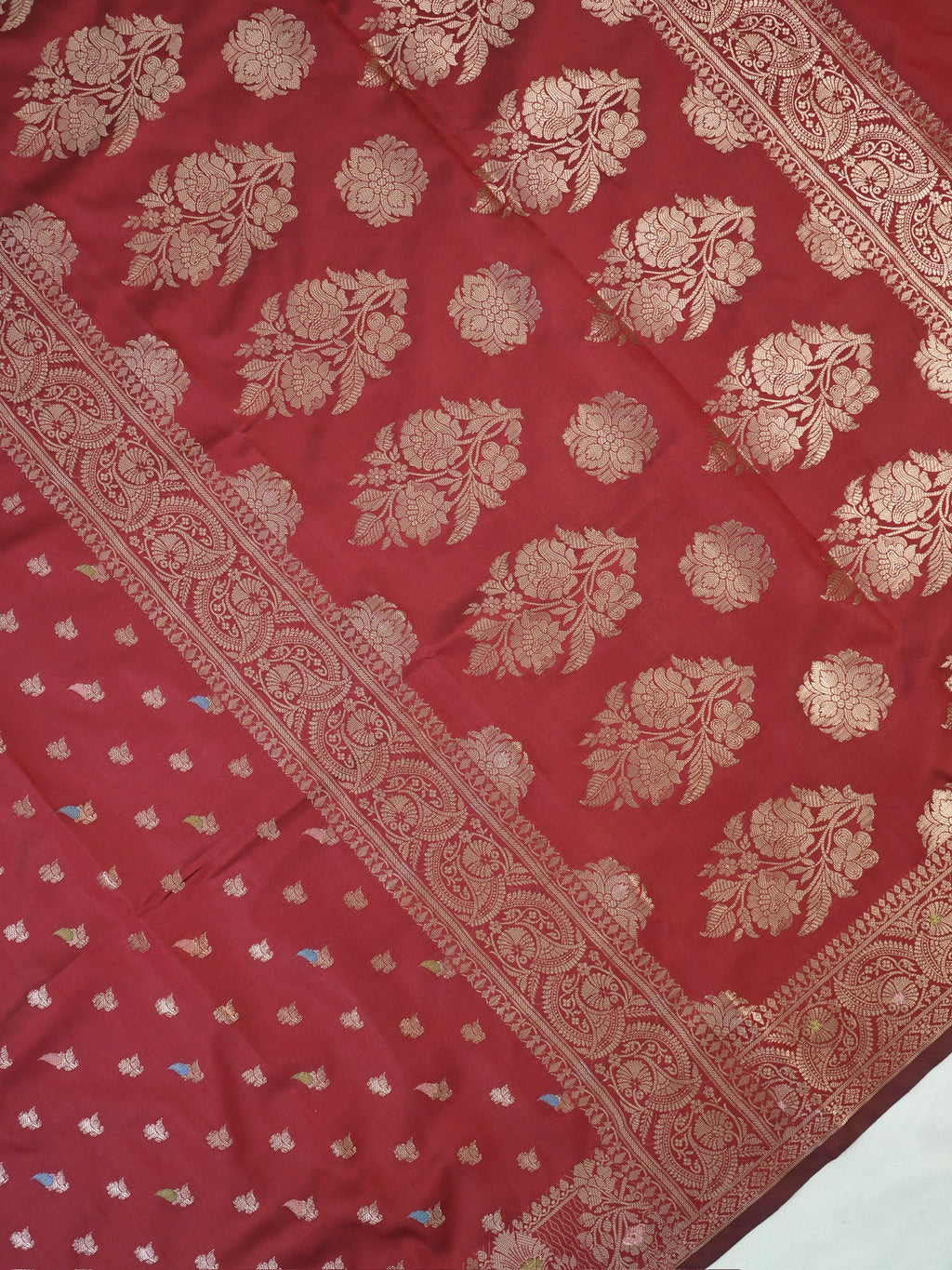 Maroon Red Banarasi Semi Katan Soft Silk Saree with Meenakari Zari Work