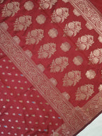 Maroon Red Banarasi Semi Katan Soft Silk Saree with Meenakari Zari Work
