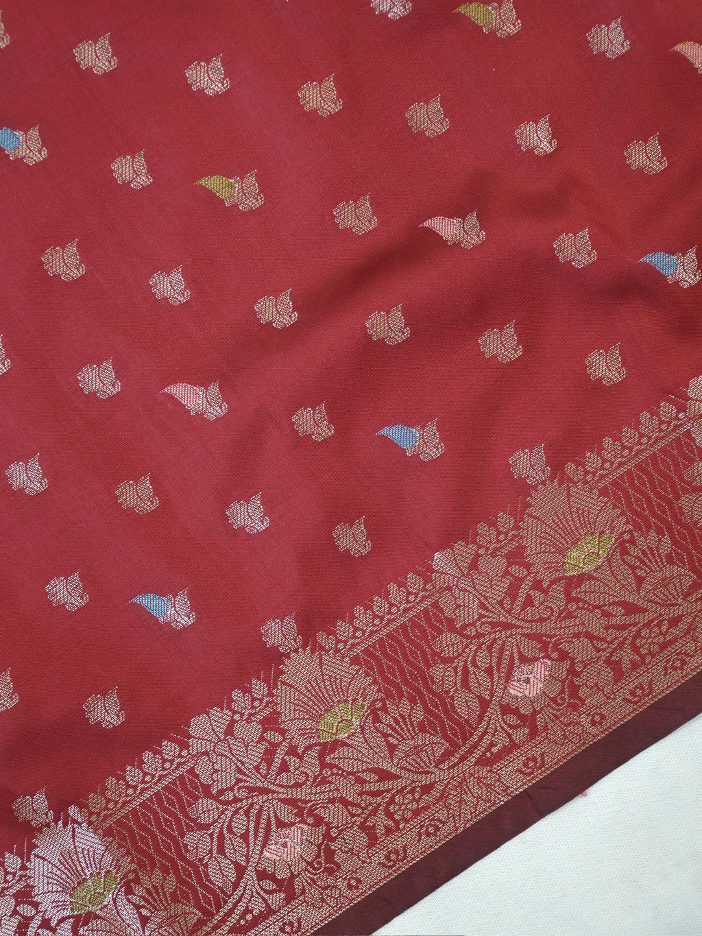 Maroon Red Banarasi Semi Katan Soft Silk Saree with Meenakari Zari Work