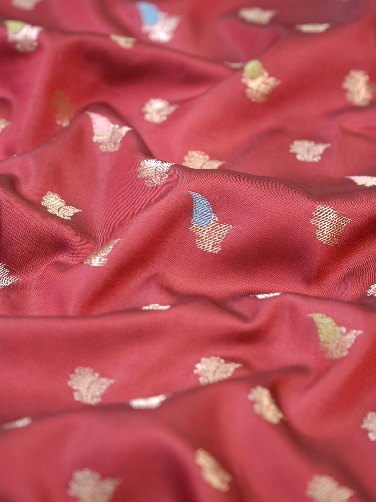 Maroon Red Banarasi Semi Katan Soft Silk Saree with Meenakari Zari Work