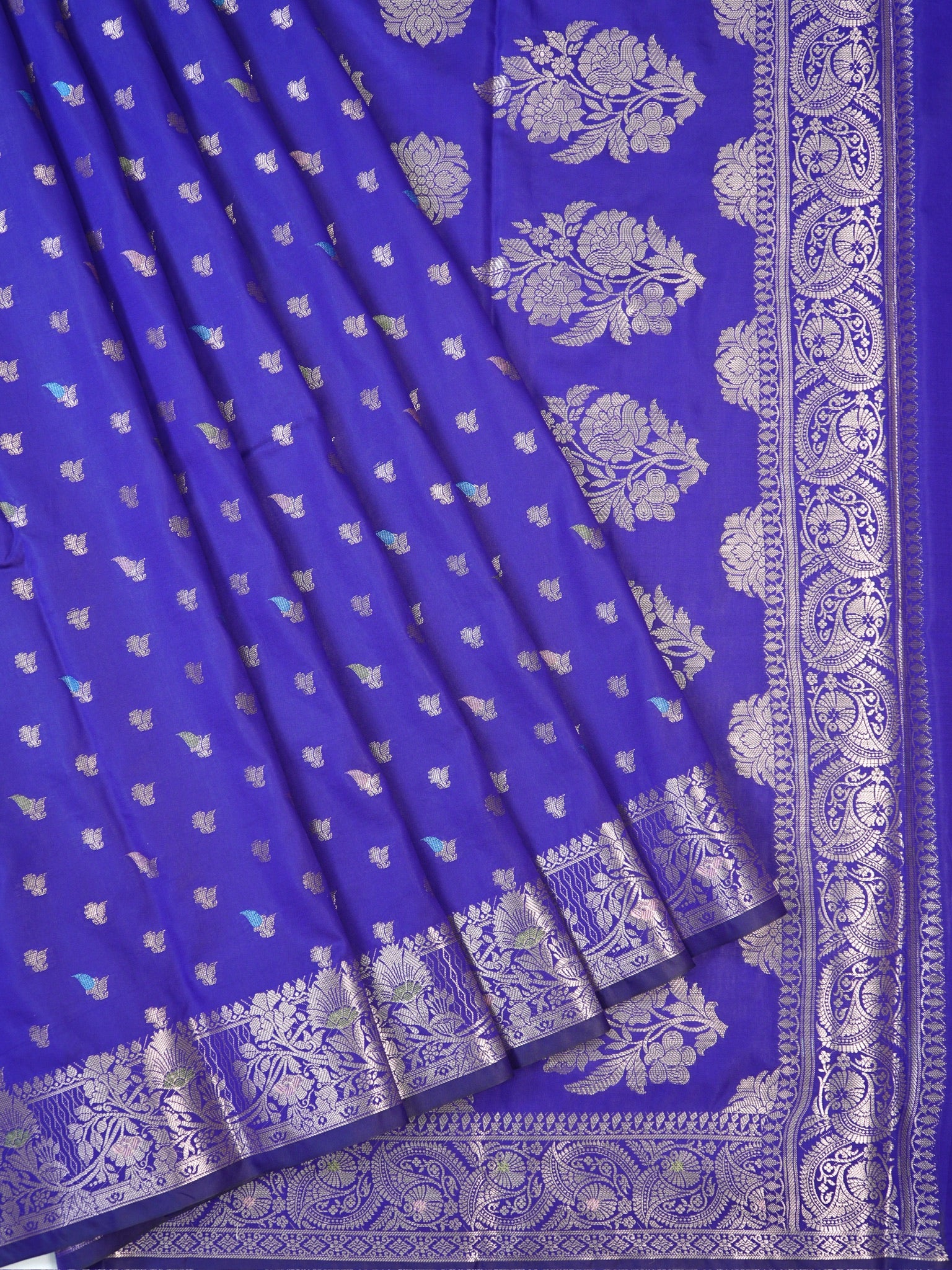 Royal Blue Banarasi Semi Katan Soft Silk Saree with Meenakari Zari Work