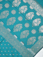 Teal Blue Banarasi Semi Katan Soft Silk Saree