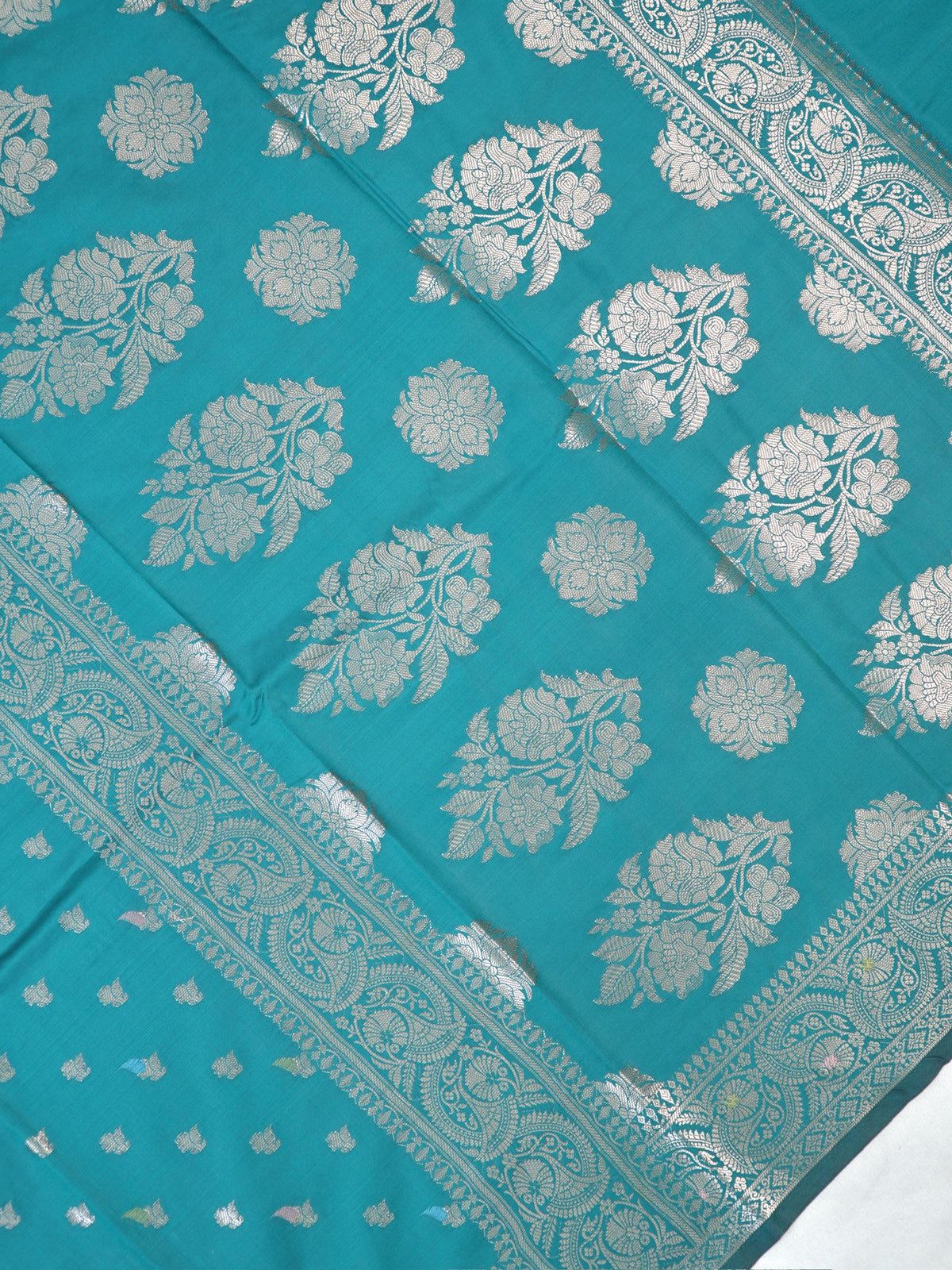 Teal Blue Banarasi Semi Katan Soft Silk Saree