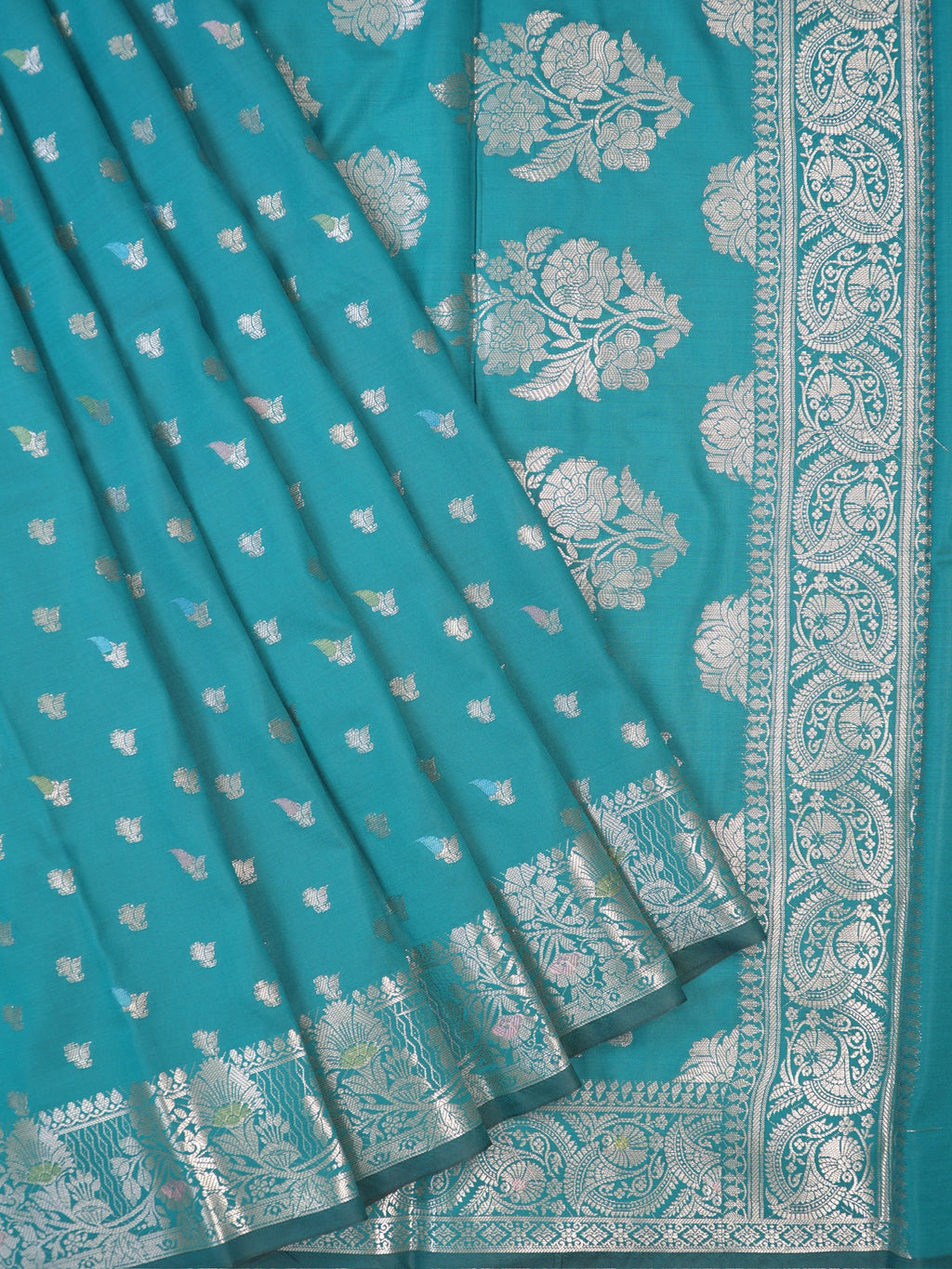 Teal Blue Banarasi Semi Katan Soft Silk Saree