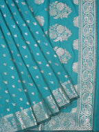 Teal Blue Banarasi Semi Katan Soft Silk Saree