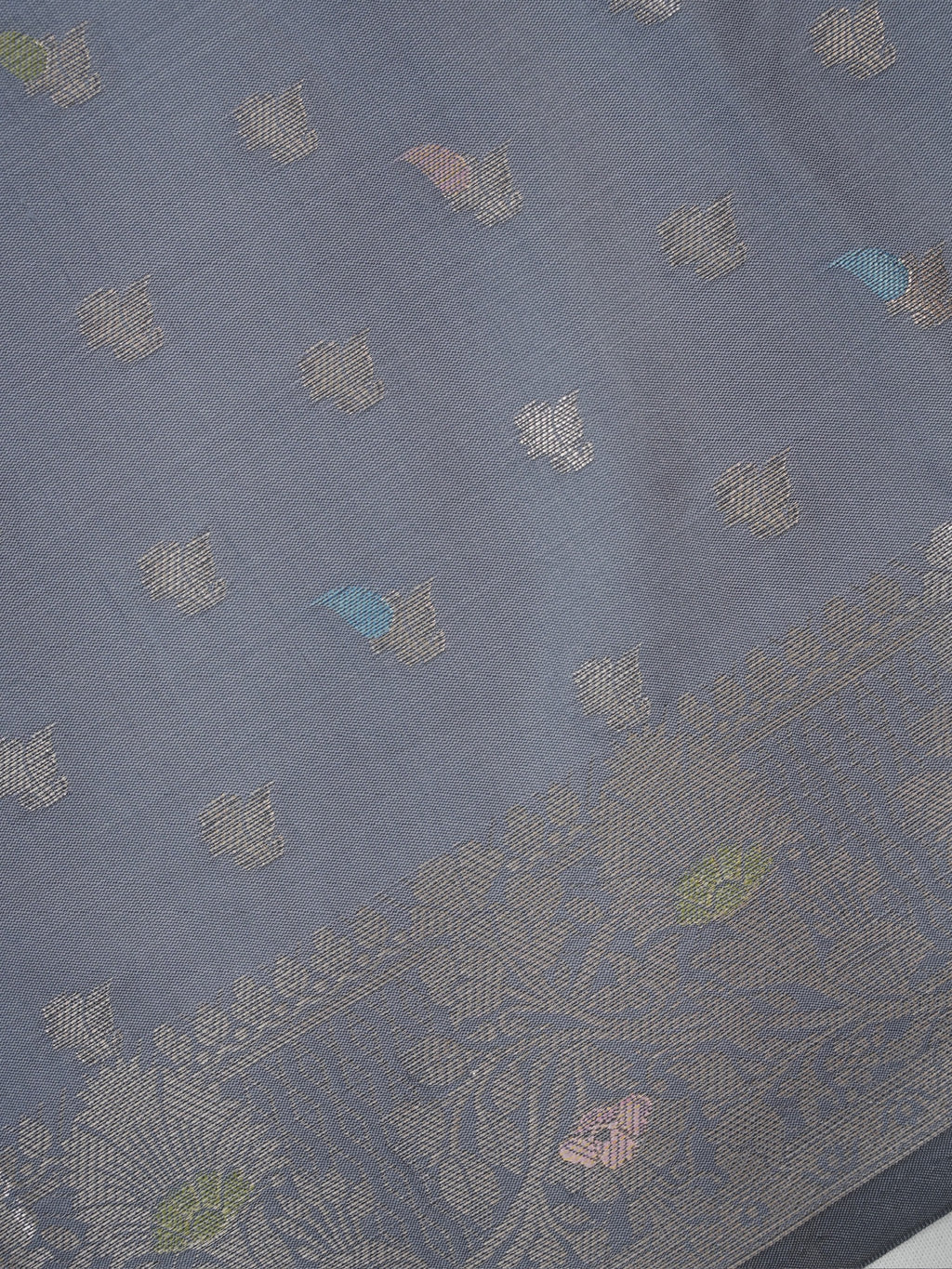 Grey Banarasi Semi Katan Soft Silk Saree with Meenakari Zari Work