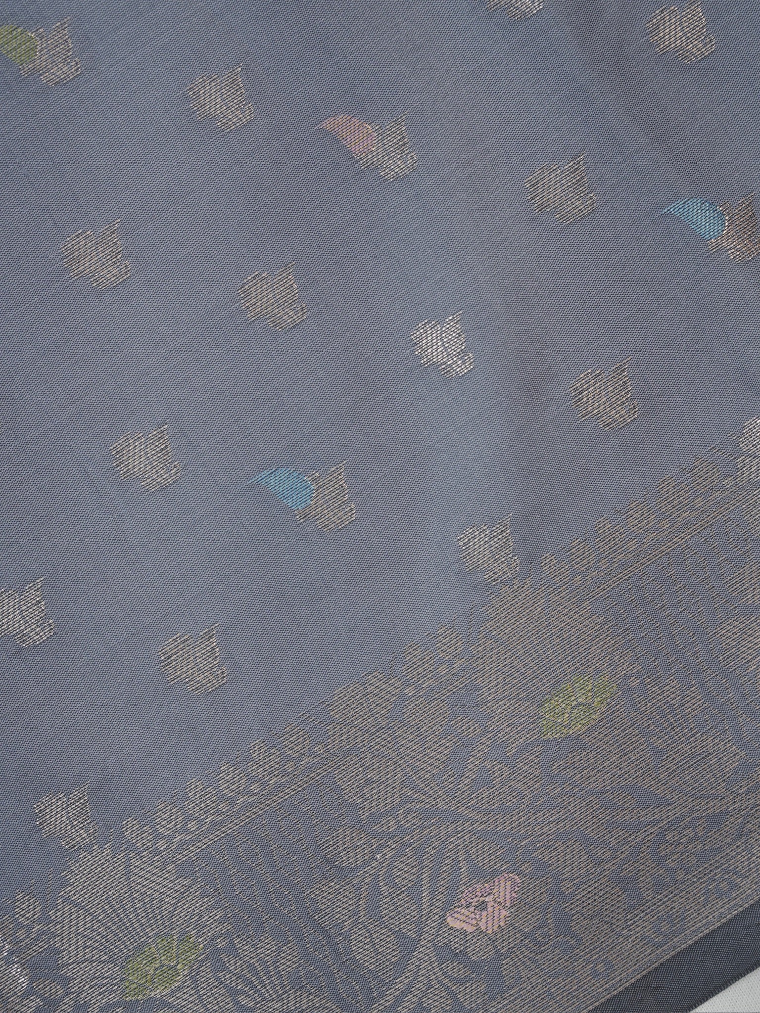 Grey Banarasi Semi Katan Soft Silk Saree with Meenakari Zari Work