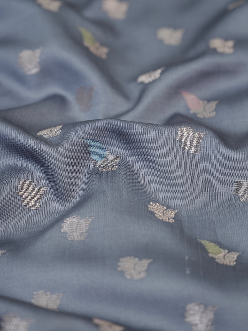 Grey Banarasi Semi Katan Soft Silk Saree with Meenakari Zari Work