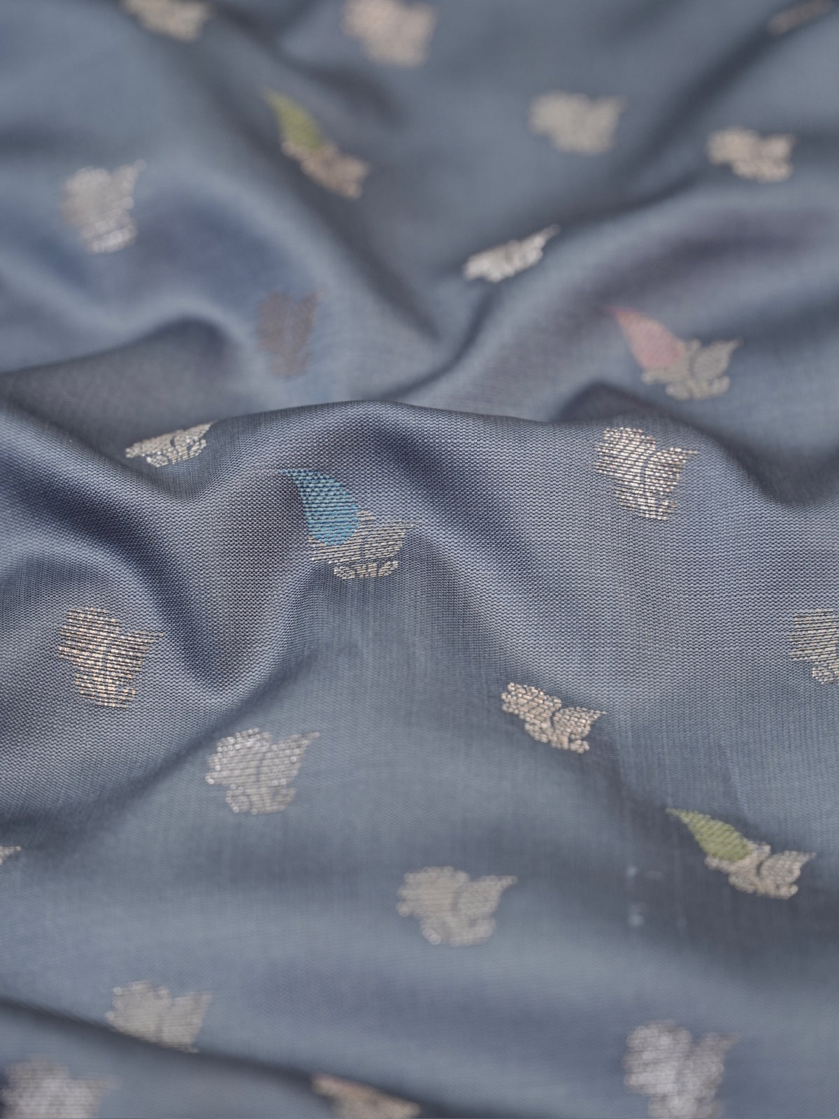 Grey Banarasi Semi Katan Soft Silk Saree with Meenakari Zari Work