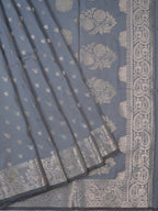 Grey Banarasi Semi Katan Soft Silk Saree with Meenakari Zari Work