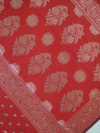 Crimson Red Banarasi Semi Katan Soft Silk Saree with Meenakari Zari Work