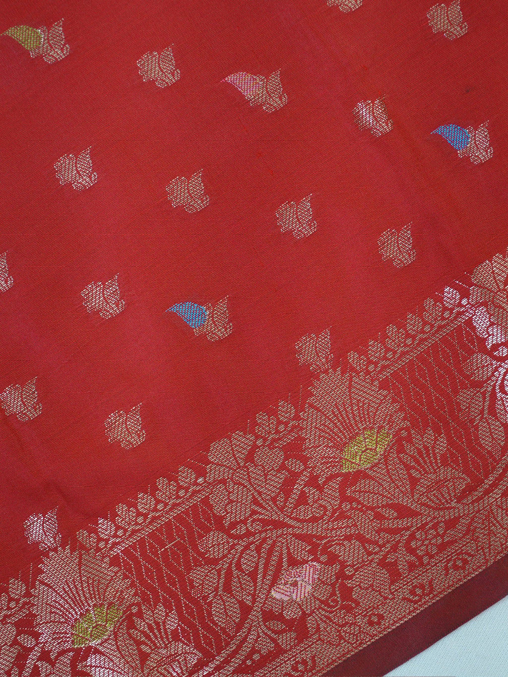 Crimson Red Banarasi Semi Katan Soft Silk Saree with Meenakari Zari Work