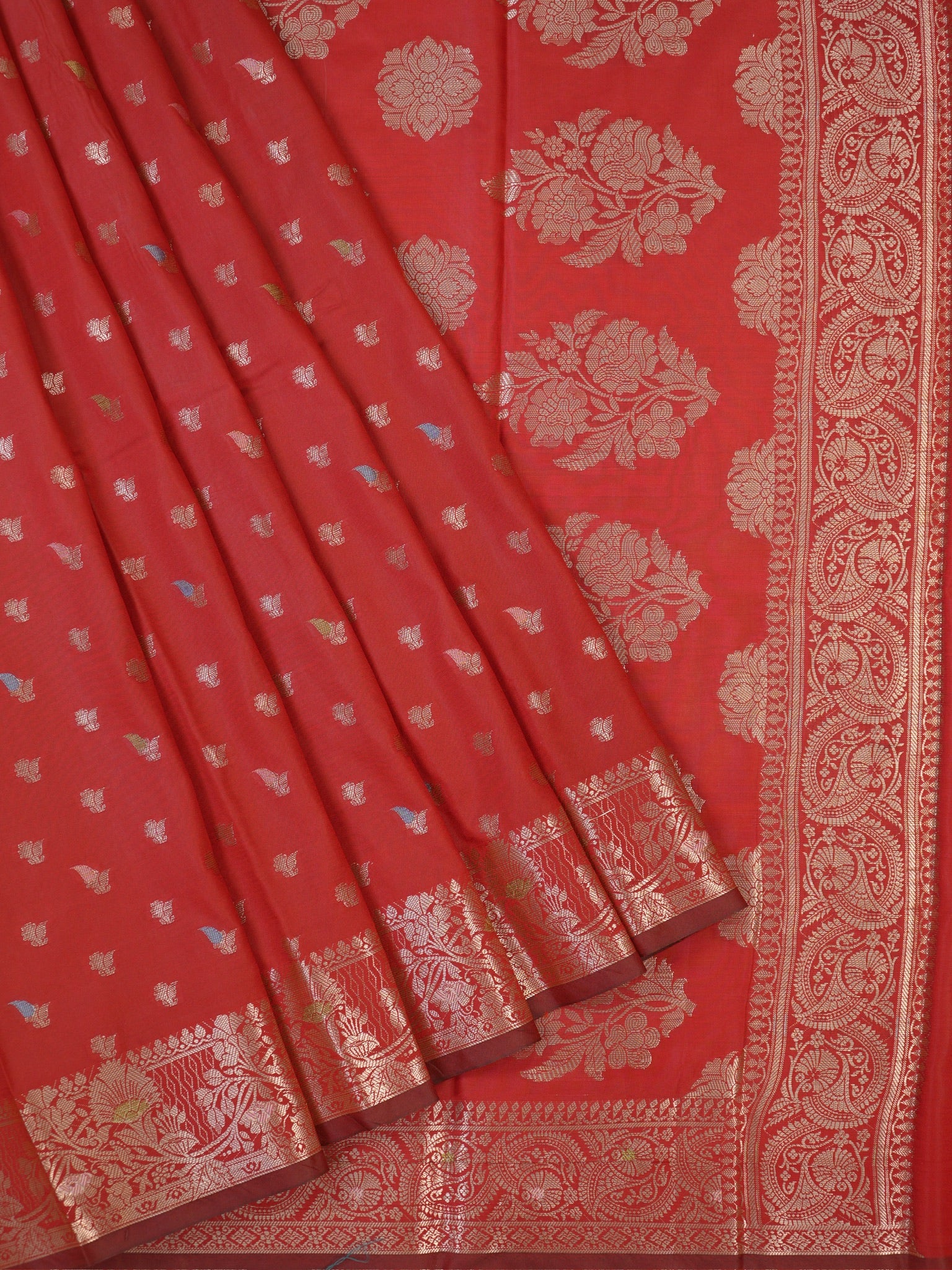 Crimson Red Banarasi Semi Katan Soft Silk Saree with Meenakari Zari Work