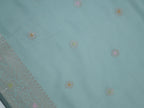 Powder Blue Banarasi Semi Katan Silk Saree with Meenakari Floral Work