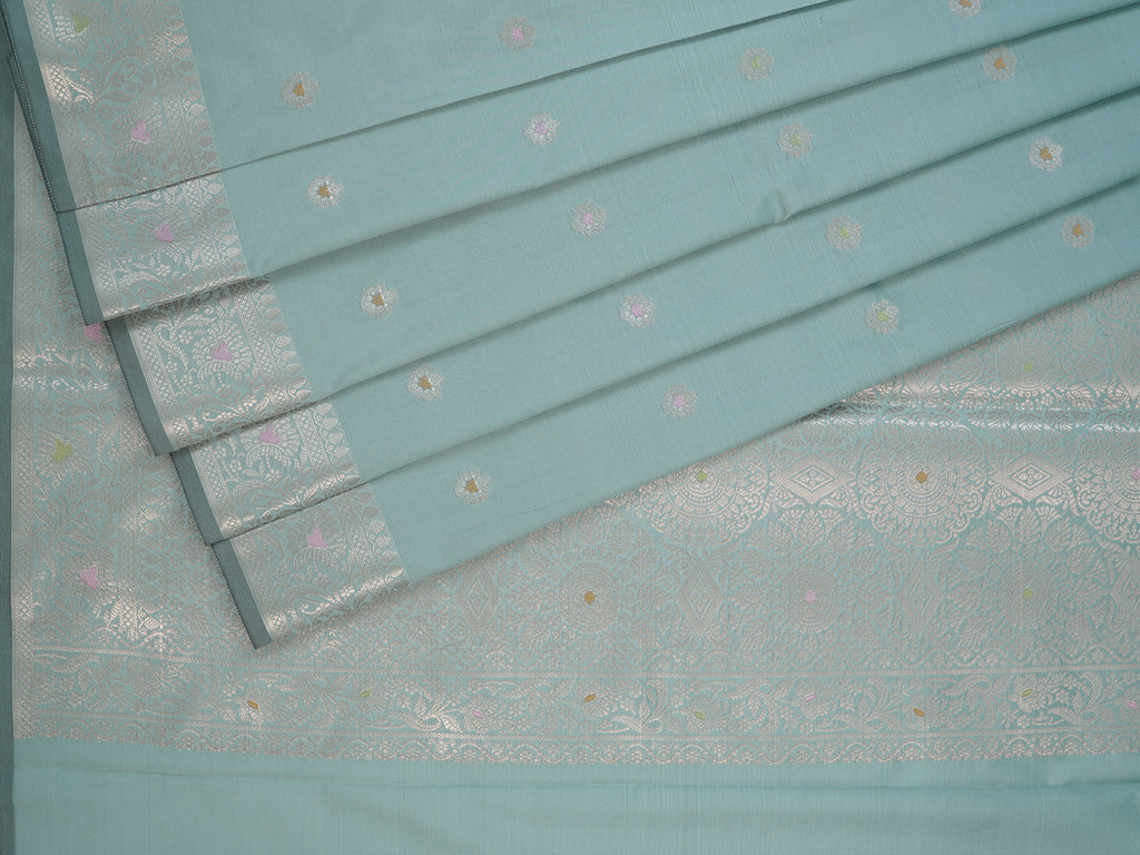 Powder Blue Banarasi Semi Katan Silk Saree with Meenakari Floral Work