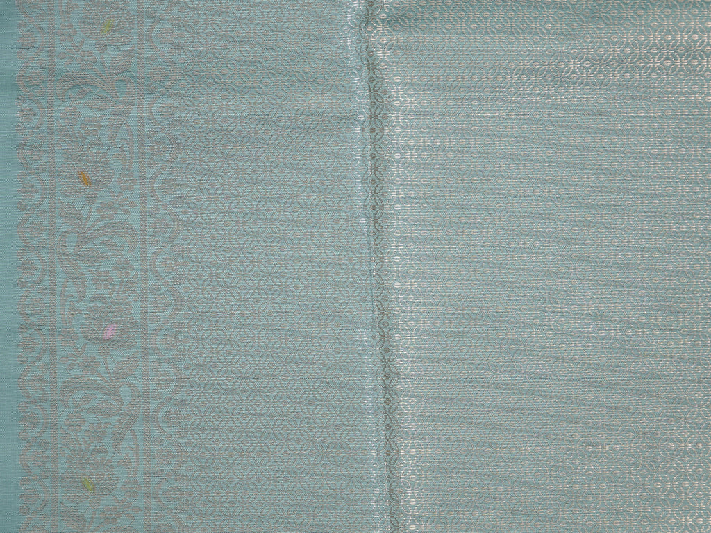 Powder Blue Banarasi Semi Katan Silk Saree with Meenakari Floral Work