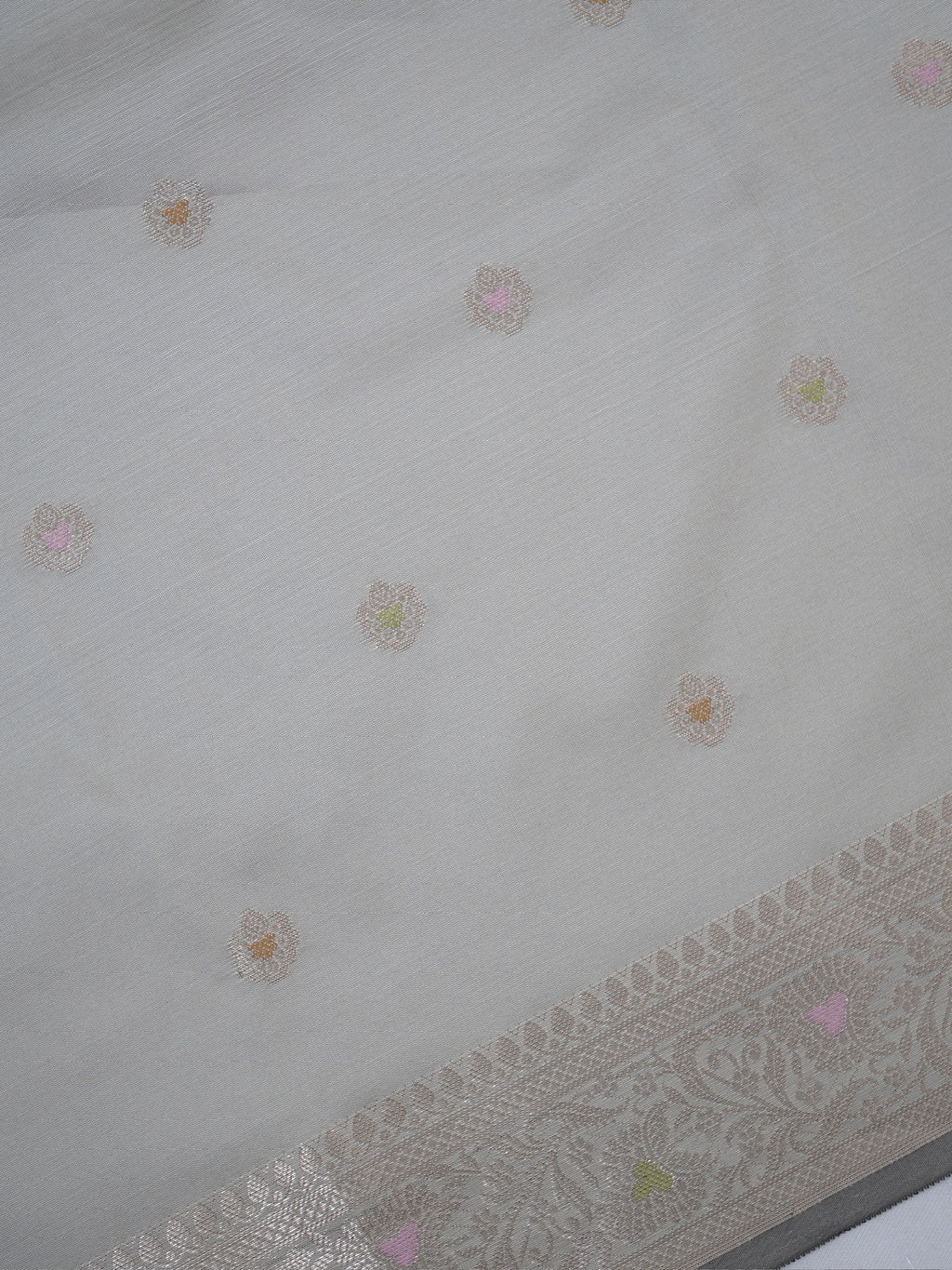 Pastel Pistachio Green Banarasi Semi Katan Silk Saree with Meenakari Floral Work
