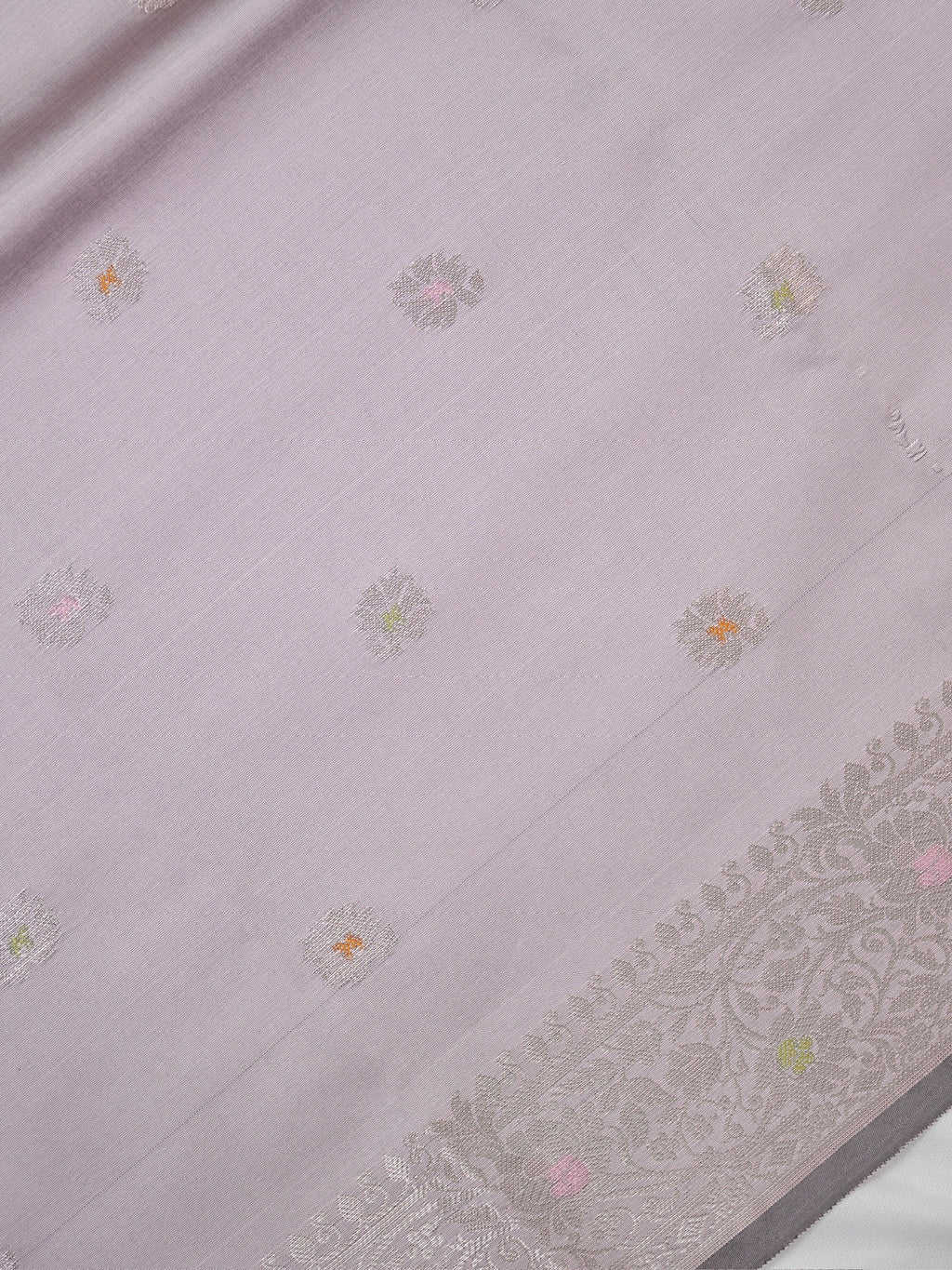 Muted Lilac Grey Banarasi Semi Katan Silk Saree with Meenakari Floral Work